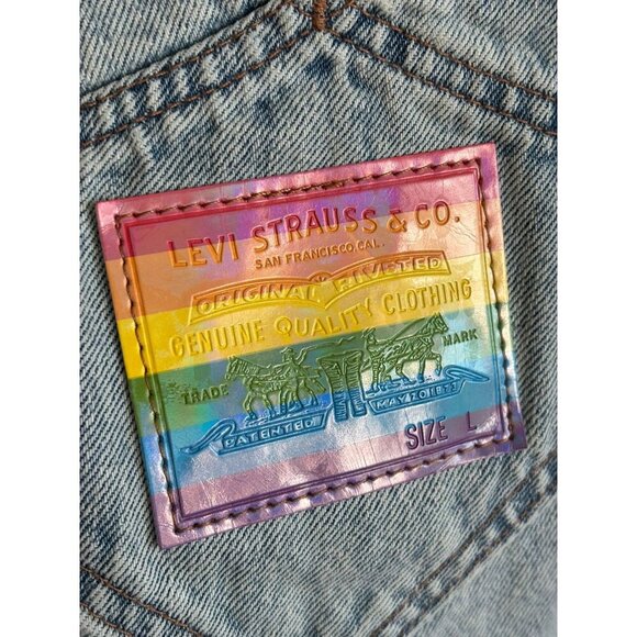 Levi's Pride Liberation Womens Bib Overalls Shortalls Romper Denim Blue Sz L - Picture 11 of 16